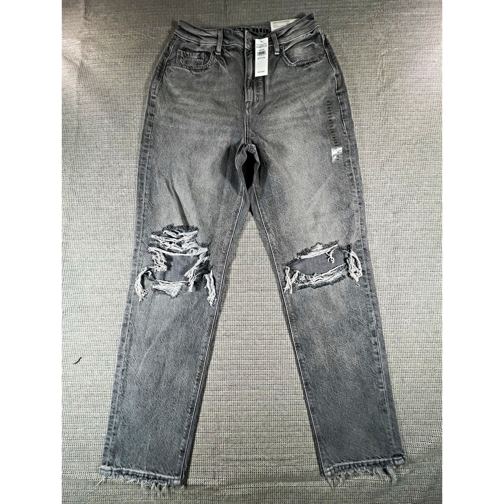 American Eagle Outfitters Mom Jeans 10 long Gray Stone Wash Distressed